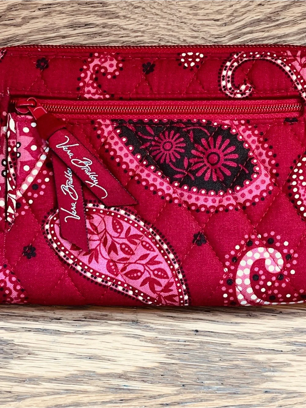 Vera Bradley Mesa Red Zip Around Wallet Paisley Retired 2006. Strap for wristlet - Picture 2 of 6